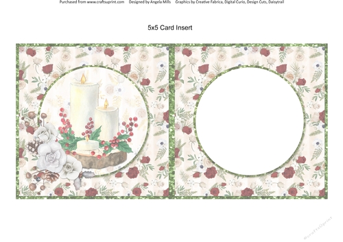Winter Glam 6: Candles/Floral 5 x 5 Card Insert with Red/Ivory Floral Background, Blank