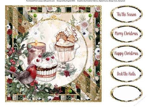 Winter Glam 10: Festive Treats/Robin 8 x 8 Card Front with Sentiments
