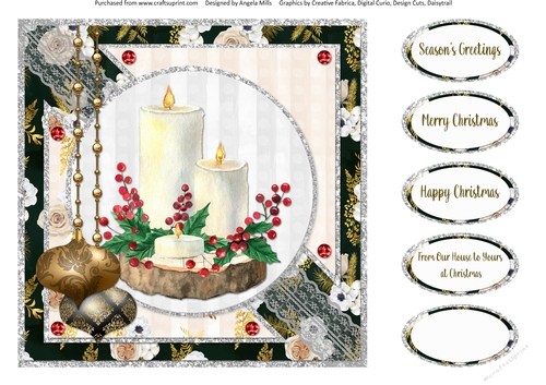 Winter Glam 7: Christmas Candles/Baubles 8 x 8 Card Front with Sentiments