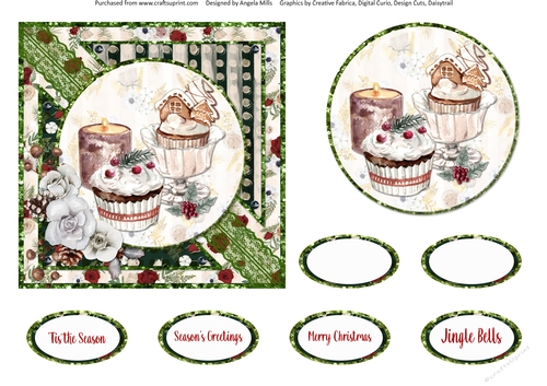 Winter Glam 8: Festive Treats/White Floral 6 x 6 Card Front with Topper and Sentiments