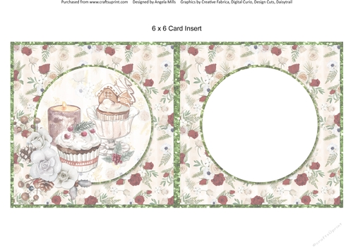 Winter Glam 8: Festive Treats/White Floral 6 x 6 Card Insert with Ivory/Red Floral Background, Blank