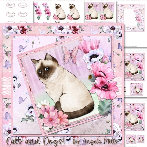 Cats and Dogs 1: Birman 7 x 7 Card Mini Kit, 8 Sheets, Pink