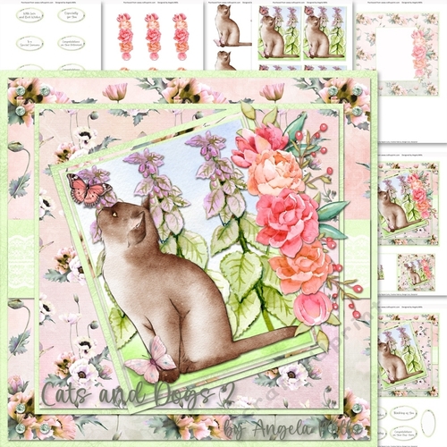 Cats and Dogs 2: Burmese 7 x 7 Card Mini Kit, 8 Sheets, Green/Pink/Peach