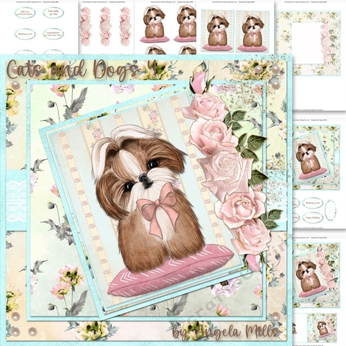 Cats and Dogs 4: Shih Tzu 7 x 7 Card Mini Kit, 8 Sheets, Pink/Yellow/Aqua