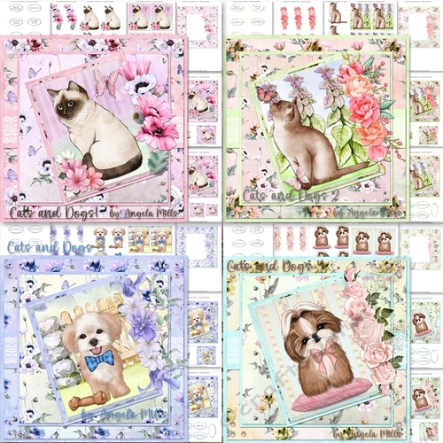 Cats and Dogs 1 - 4 Bumper Kit, 4 7x7 Card Mini Kits, 32 Sheets