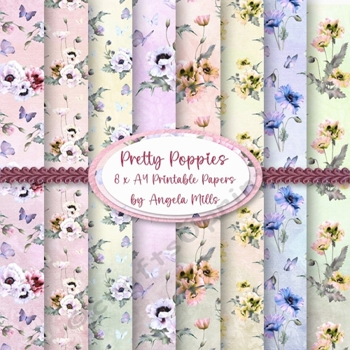 Pretty Poppies Paper Pack 8 x A4 Floral Printable Papers