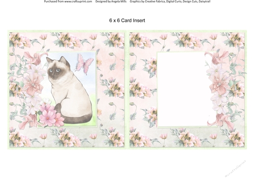 Cats and Dogs 5: Birman 6 x 6 Card Insert with Peach/Green Floral Background, Blank