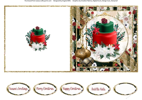 Winter Glam 12: Christmas Cake//Baubles 5 x 5 Quick Cut & Fold Card with Sentiments