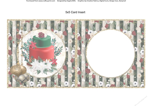 Winter Glam 12: Christmas Cake//Baubles 5 x 5 Card Insert with Ivory/Black/Red Floral Striped Background