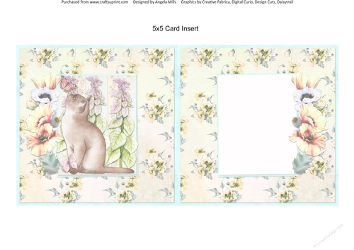 Cats and Dogs 9: Burmese 5 x 5 Card Insert with Cream Floral Background, Blank