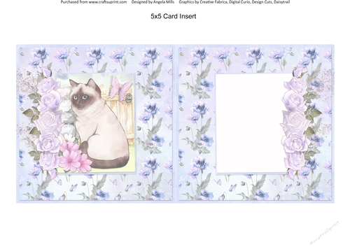 Cats and Dogs 6: Birman 5 x 5 Card Insert with Blue/Lilac Poppy Background, Blank