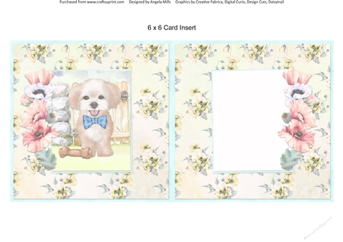 Cats and Dogs 11: Maltese 6 x 6 Card Insert with Yellow Floral Background, Blank