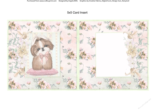 Cats and Dogs 15: Shih Tzu 5 x 5 Card Insert with Peach/Green Poppy Background, Blank
