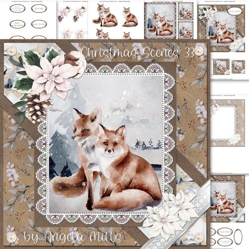 Christmas Scenes 33: Red Foxes in the Snow 7 x 7 Card Mini Kit, 8 Sheets