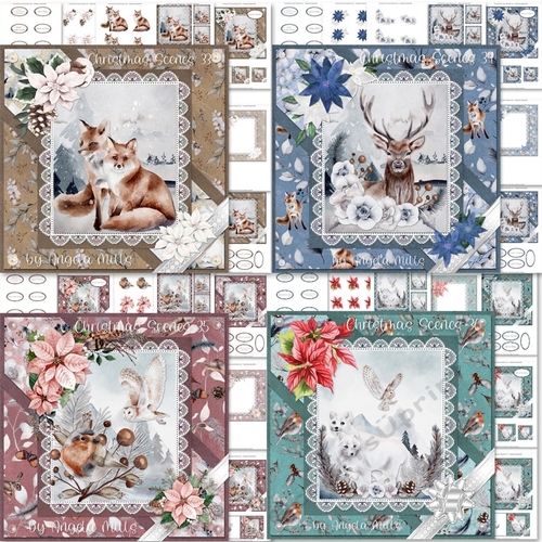 Christmas Scenes 33 to 36 Bumper Kit, 4 7x7 Card Mini-Kits, 30 Sheets