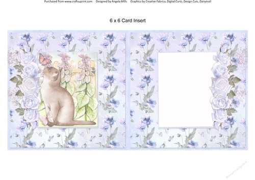Cats and Dogs 8: Burmese 6 x 6 Card Insert with Lilac Poppies Background, Blank