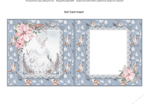 Christmas Scenes 47: Arctic Foxes 5 x 5 Card Insert with Foxes/White Leaves Background, Slate Blue