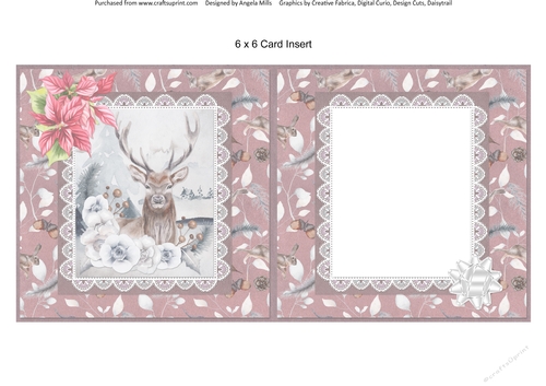 Christmas Scenes 40: Floral Stag 6 x 6 Card Insert with Floral Antique Rose Background, Blank