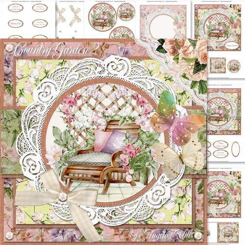Country Garden 2: Garden Seat/Floral Trellis 7 x 7 Card Mini Kit, 7 Sheets