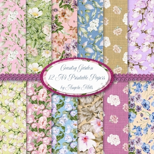 Country Garden Paper Pack: 12 A4 Printable Floral Papers