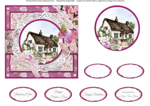 Country Garden 14: Country Cottage 6 x 6 Card Front with Topper and Sentiments