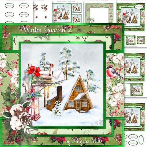 Winter Garden 2: Christmas Mail/Lantern 7 x 7 Card Mini Kit , 7 Sheets, Green/Red