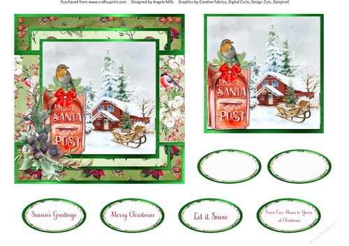 Winter Garden 5: Letter to Santa 6 x 6 Card Front with Topper and Sentiments, Green/Red