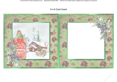 Winter Garden 5: Letter to Santa 6 x 6 Card Insert with Green/Red Poinsettias & Cocoa Background, Blank, 