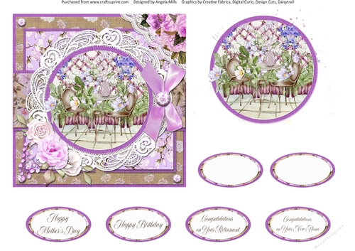 Country Garden 11: Garden Patio/Floral Trellis 6 x 6 Card Front with Topper and Sentiments