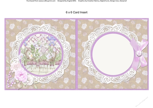 Country Garden 11: Garden Patio Floral Trellis 6 x 6 Card Insert with Ivory/Taupe Floral Background, Blank