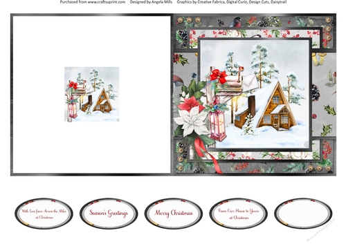 Winter Garden 9: Christmas Mail/Lantern 5 x 5 Quick Cut & Fold Card with Sentiments, Grey/Red