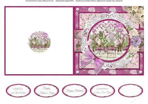 Country Garden 12: Garden Patio/Floral Trellis 5 x 5 Quick Cut & Fold Card with Sentiments