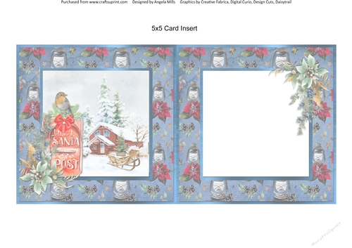 Winter Garden 6: Letter to Santa 5 x 5 Card Insert with Blue & Red Lanterns/Poinsettias Background, Blank
