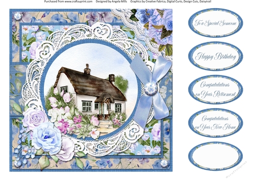Country Garden 16: Country Cottage 8 x 8 Card Front with Sentiments
