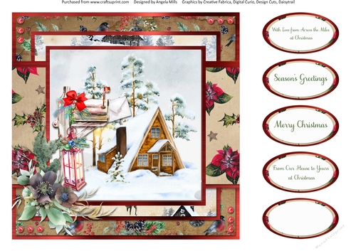 Winter Garden 10: Christmas Mail/Lantern 8 x 8 Quick Card Front with Sentiments, Kraft/Red