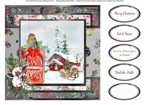 Winter Garden 7: Letter to Santa 8 x 8 Quick Card Front with Sentiments, Black/Grey