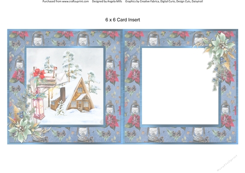 Winter Garden 8: Christmas Mail/Lantern 6 x 6 Insert with Blue/Red Lanterns & Poinsettias Background, Blank