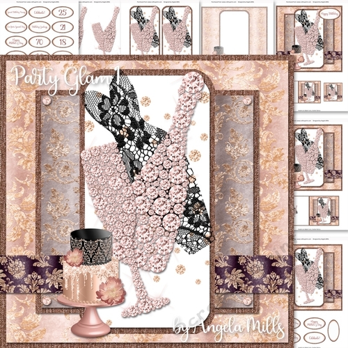 Party Glam 1: Black Lace Dress/Champagne 7 x 7 Card Mini Kit 