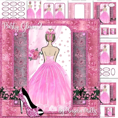 Party Glam 2: Pink Princess 7 x 7 Card Mini Kit, 7 Sheets