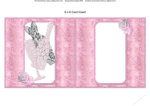 Party Glam 5: Black Dress/Pink Champagne 6 x 6 Card Insert with Pink Floral Background, Blank