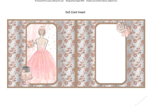 Party Glam 9: Peach Princess 5 x 5 Card Insert with Silver/Russet Floral Background, Blank