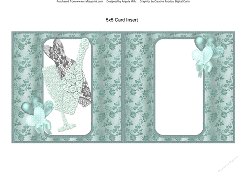 Party Glam 6: Black Lace Dress/Champagne 5 x 5 Card Insert with Teal Floral Background, Blank