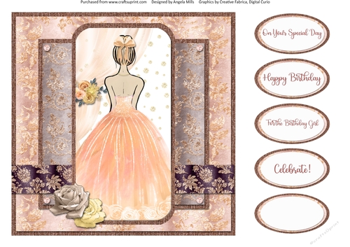Party Glam 10: Peach Princess 8 x 8 Card Front with Sentiments