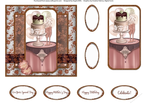 Party Glam 11: Cake & Champagne 6 x 6 Card Front with Topper and Sentiments