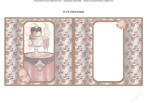 Party Glam 11: Cake & Champagne 6 x 6 Card Insert with Silver/Russet Floral Background, Blank