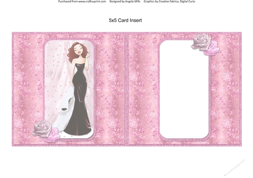 Party Glam 15: Rita 5 x 5 Card Insert with Pink Floral Background, Blank
