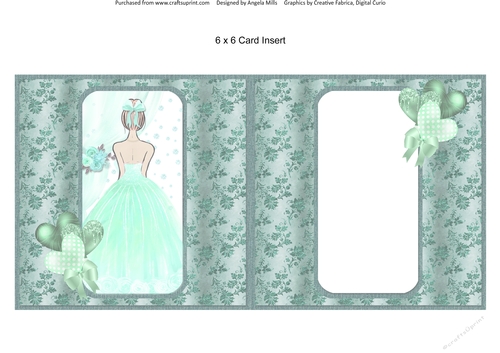 Party Glam 8: Aqua Princess 6 x 6 Card Insert with Teal Floral Background, Blank