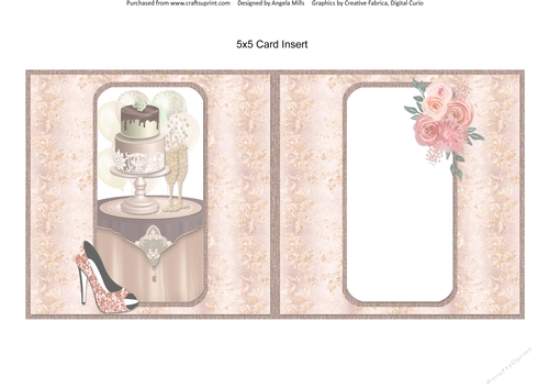 Party Glam 12: Cake & Champagne 5 x 5 Card Insert with Peach Floral Background, Blank