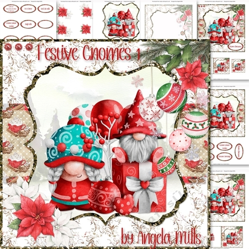 Festive Gnomes 1: Gift Box & Baubles Gnomes 7 x 7 Card Mini Kit, 8 Sheets