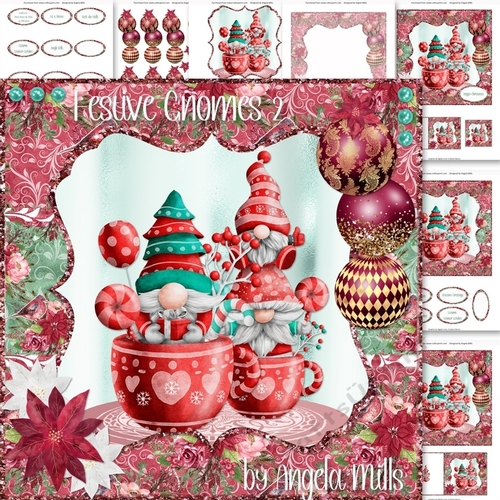 Festive Gnomes 2: Cocoa & Candy Gnomes 7 x 7 Card Mini Kit, 7 Sheets